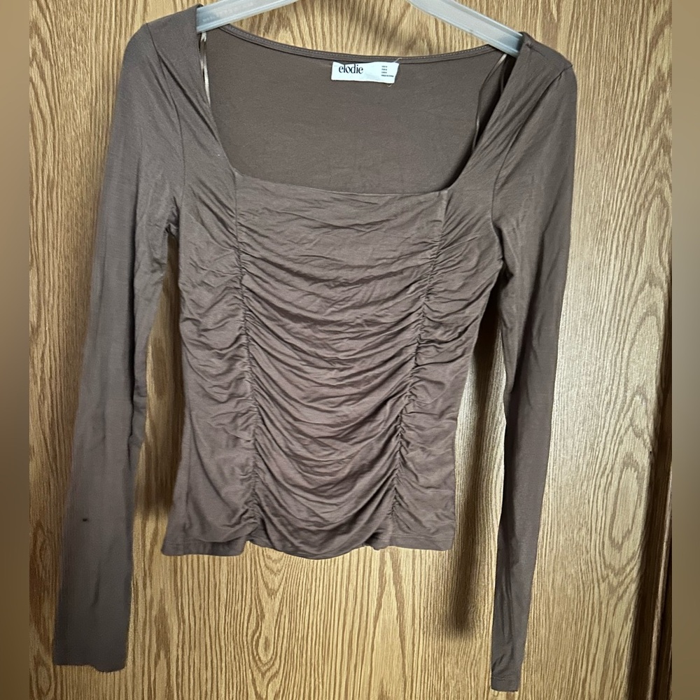 Eddie Ruched Brown Long Sleeve Top